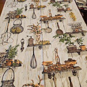 Vintage Everglaze Cotton Fabric Yardage – Country Kitchen Shelf Print  201” x 34